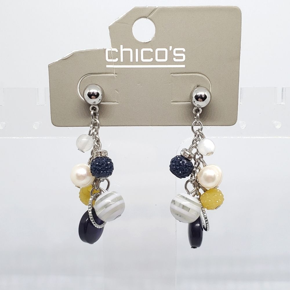 NEW Chicos Beaded Cluster Cha Cha Freshwater Pearl Earrings NEW Coastal Nautical